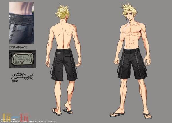 《最终幻想7：重制版》官方公开了一张关于克劳德泳装的设计原画