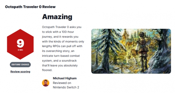 《八方旅人0》获得了IGN给予的9分：这是一段宏伟且令人感动的漫长探索之旅！