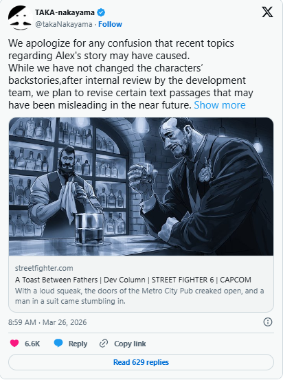 《街头霸王6》引发伦理争议后，总监已公开致歉，并承诺将删除存在误导性的片段